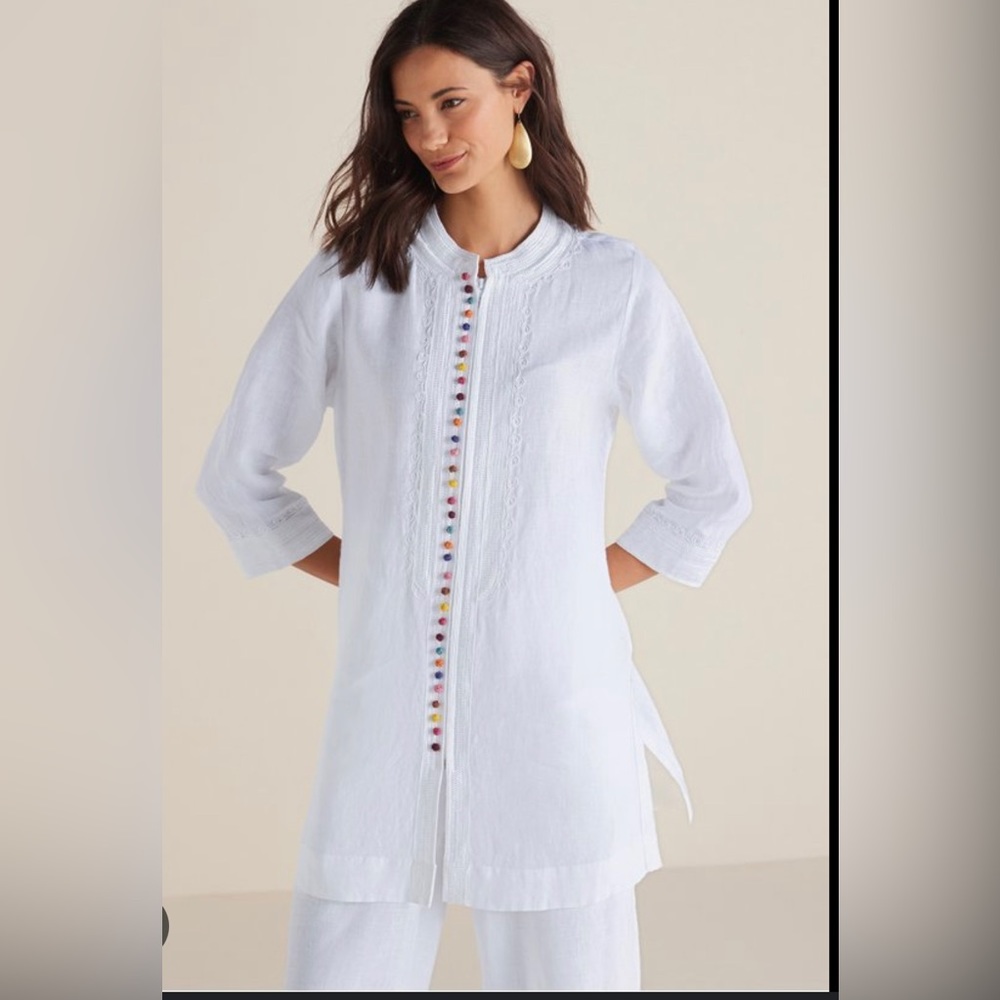 Soft Surroundings White Tunic colorful buttons